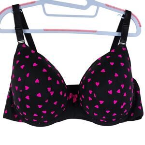 Torrid Black Pink Hearts Perfect Lightly Lined Underwire Women's Bra 44D
